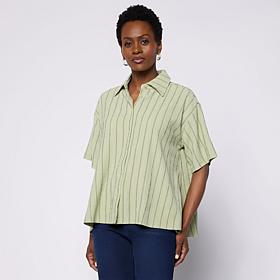 DG2 by Diane Gilman Knit Plisse Handkerchief Shirt