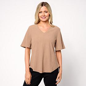 DG2 by
Diane Gilman Knit Plisse Puff Sleeve V-neck Top