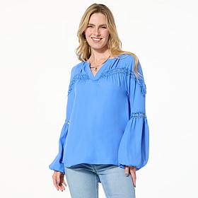 DG2 by Diane Gilman Lace Grommet Inset Long Sleeve Blouse