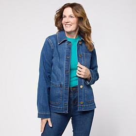 DG2 by Diane Gilman Lux Touch Denim Patch Pocket Utility Jacket