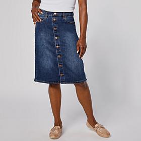 DG2 by Diane Gilman Lux Touch Denim Pull-On Buttoned A-Line Skirt