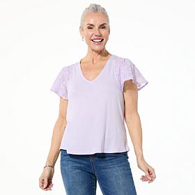 DG2 by
Diane Gilman Mixed Media Flutter Sleeve Knit Top