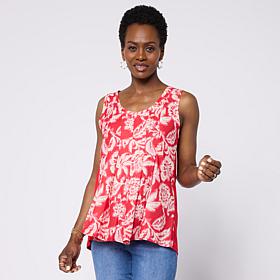 DG2 by Diane Gilman Mixed Media Pleated Front High-Low Tank