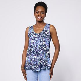 DG2 by Diane Gilman Mixed Media Pleated Front High-Low Tank