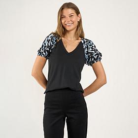 DG2 by
Diane Gilman Mixed Media Puff Sleeve V-neck Top