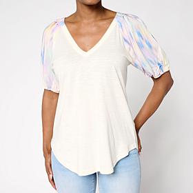 DG2 by
Diane Gilman Mixed Media Puff Sleeve V-neck Top