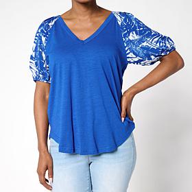 DG2 by
Diane Gilman Mixed Media Puff Sleeve V-neck Top