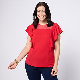 DG2 by Diane Gilman Mixed Media Ruffle Sleeve Top