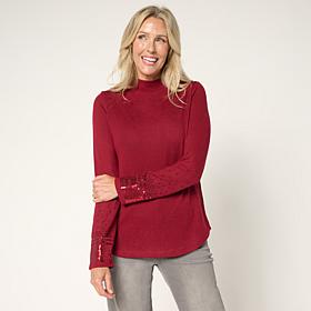 DG2 by Diane Gilman Mock-Neck Embellished Sleeve Knit Top
