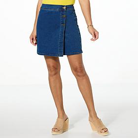 DG2 by Diane Gilman New Classic Stretch Denim Button Front Wrap Skort
