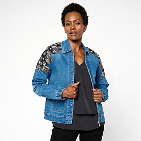 DG2 by Diane Gilman New Classic Stretch Denim Embellished Jacket