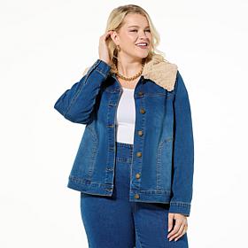 DG2 by Diane Gilman New Classic Stretch Denim Faux Fur Trimmed Jacket