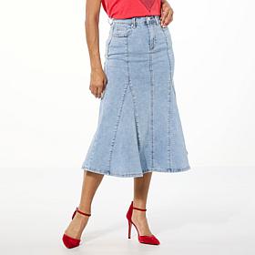 DG2 by Diane Gilman New Classic Stretch Denim Fit-and-Flare Midi Skirt