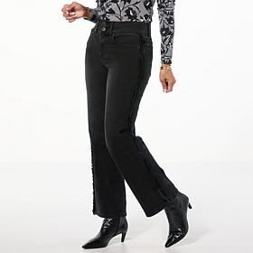 DG2 by Diane Gilman New Classic Stretch Denim Frayed Wide-Leg Jean