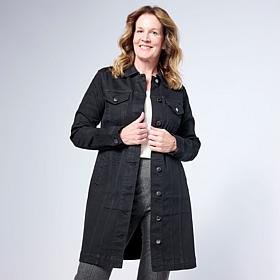 DG2 by Diane Gilman New Classic Stretch Denim Longline Car Coat