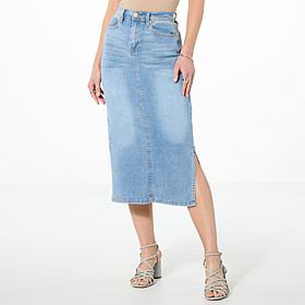 DG2 by Diane Gilman New Classic Stretch Denim Midi Skirt w/Side Slits