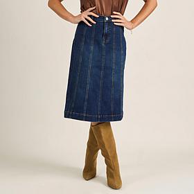 DG2 by Diane Gilman New Classic Stretch Denim Paneled Midi Skirt