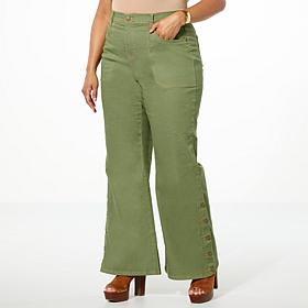 DG2 by Diane Gilman New Classic Stretch Denim Side Snap Wide-Leg Jean