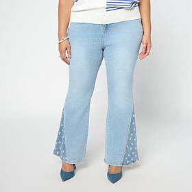 DG2 by Diane Gilman New Classic Stretch Denim Star Panel Flare Jean