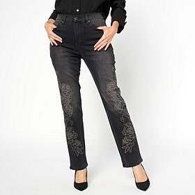 DG2 by Diane Gilman New Classic Stretch Rose-Embroidered Ankle Jean