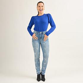 DG2 by Diane Gilman Novelty Button Crew Neck Top