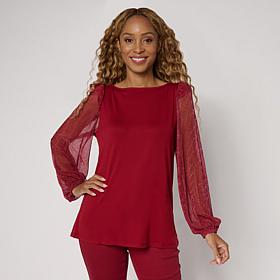 DG2 by Diane Gilman Plisse Sleeve Knit Top