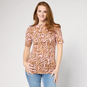 DG2 by Diane Gilman Printed Boatneck Elbow Sleeve Top
