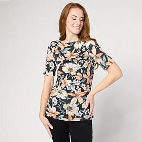 DG2 by Diane Gilman Printed Boatneck Elbow Sleeve Top