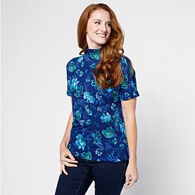 DG2 by Diane Gilman Printed Dolman Sleeve Turtleneck Top