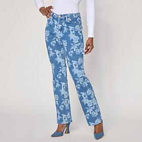 DG2 by Diane Gilman Printed Stretch Denim Bootcut 5-Pocket Jean