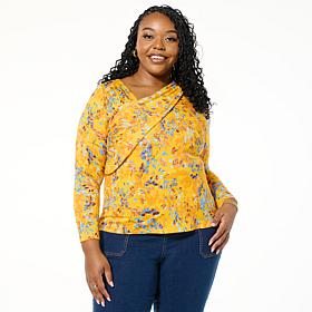 DG2 by Diane Gilman Printed Stretch Knit Asymmetric Neck Top