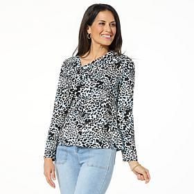 DG2 by Diane Gilman Printed Stretch Knit Asymmetric Neck Top