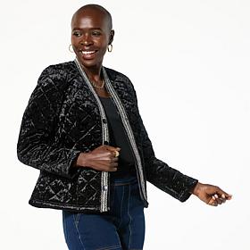 DG2 by Diane Gilman Quilted Velvet Crystal Detail Jacket