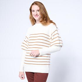 DG2 by Diane Gilman Rib Striped Knit Juliette-Sleeve Sweater