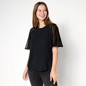 DG2 by
Diane Gilman Ruched Eyelet Flutter-Sleeve Mixed Media Tee