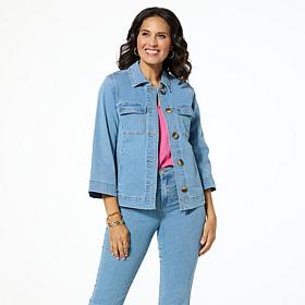DG2 by Diane Gilman Stretch Denim Bracelet-Sleeve Button Jacket
