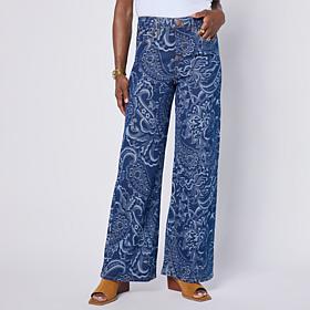 DG2 by Diane Gilman Stretch Jacquard Denim Pull-On Wide Leg Jean