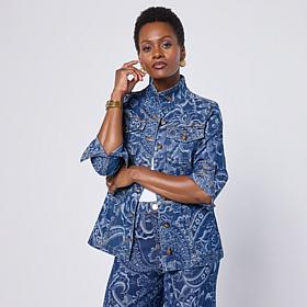 DG2 by Diane Gilman Stretch Jacquard Denim Safari Jacket