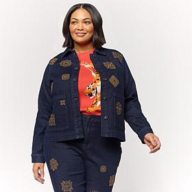 DG2 by Diane Gilman Stretch Medallion Embroidered Utility Jacket