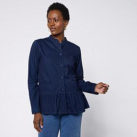 DG2 by Diane Gilman Super Stretch Knit Denim Peplum Hem Jacket