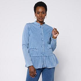 DG2 by Diane Gilman Super Stretch Knit Denim Peplum Hem Jacket