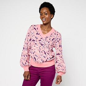 DG2 by Diane Gilman V-Neck Jacquard Pullover