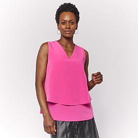 DG2 by Diane Gilman V-Neck Mixed Media Double Layer Easy Tank