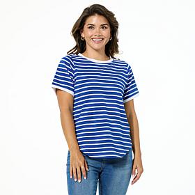 DG2 by Diane Gilman Yarn-Dye Striped Knit Tee with Shoulder Detail