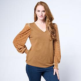 Diane Gilman Burnout Velvet Sleeve Knit Top