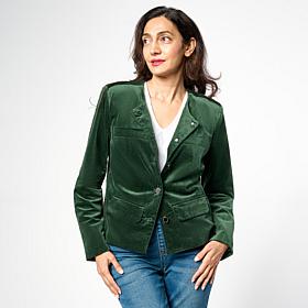 Diane Gilman Stretch Velveteen Collarless Tailored Jacket