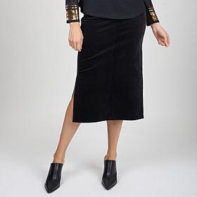 Diane Gilman Stretch Velveteen Slide Slit Midi Skirt
