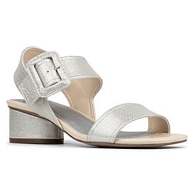 Donald Pliner Mobie Leather and Suede Big Buckle Block Heel Sandal