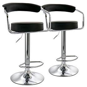 Elama 2-Piece Faux Leather Adjustable Bar Stool with Handles in Black
