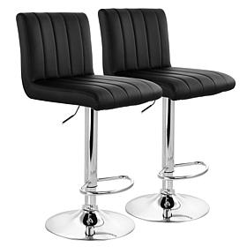 Elama 2-Piece Tufted Faux Leather Bar Stool in Black with Chrome Base